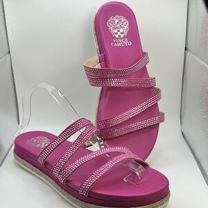 Vince Camuto Sandals Women's 8 Fuchsia Pink Suede Rallsan Rhinestone Slide